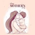 A cartoon drawing of a mother kissing her baby ai generative