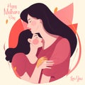 A cartoon drawing of a mother and daughter hugging ai generative