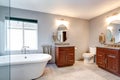 Beautiful grey new luxury modern bathroom interior. Royalty Free Stock Photo