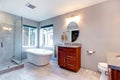 Beautiful grey new modern bathroom interior. Royalty Free Stock Photo