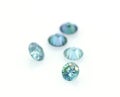 Beautiful group of blue and very bright moissanites. Luxurious stones. Jewelry and gemology