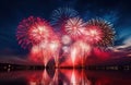 a beautiful group of fireworks float into the night Royalty Free Stock Photo