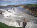 Beautiful Gullfoss waterfall with rainbow overon the Hvita River Royalty Free Stock Photo