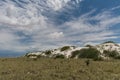 Beautiful gypsum dune vista at the White Sands National Park set against dramatic sky during the monsoon season, New Mexi