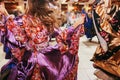 Beautiful gypsy girls dancing in traditional colorful clothing. Roma gypsy festival. Woman performing romany dance and singing