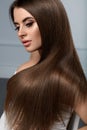 Beautiful Hair. Woman Model With Glossy Straight Long Hair Royalty Free Stock Photo