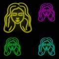 Beautiful hair, woman neon color set icon. Simple thin line, outline  of anti age icons for ui and ux, website or mobile Royalty Free Stock Photo