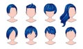 Beautiful hairstyle woman modern fashion for assortment. Blue short hair, curly hair salon hairstyles and trendy haircut vector Royalty Free Stock Photo