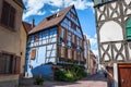 Beautiful half-timbered houses with red tiled roofs in Selestat