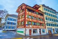 Beautiful half-timbered houses in traditional style in Altstadt, on March 30 in Lucerne, Switzerland