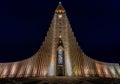Beautiful Hallgrimskirkja church at night in Reykjavik Iceland