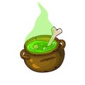 Beautiful Halloween illustration with mystic witch\'s cauldron with green toxic potion poster design.