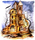 Beautiful halloween spooky house watercolor background Royalty Free Stock Photo