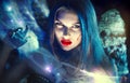 Beautiful Halloween vampire woman portrait. witch Royalty Free Stock Photo