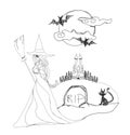 Beautiful Halloween witch - doodle Illustration