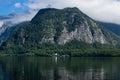 The beautiful HallstÃÂ¤tter See on a sunny autumn day with blue sky and clouds