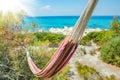 beautiful hammock on sea in greece on nature background