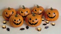 Beautiful hand carved halloween pumpkins with candles