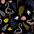 Beautiful hand drawing contrast tropical motif flamingo b