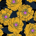 Beautiful hand drawing line yellow Floral seamless pattern bloo