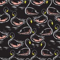 Beautiful hand drawing seamless pattern with swans on the lake.