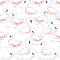 Beautiful hand drawing seamless pattern with swans on the lake.