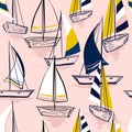 Beautiful Hand drawing sketch Seamless summer sea pattern with Royalty Free Stock Photo