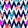 Beautiful hand drawn beautiful retro design octopus seamless pattern vector