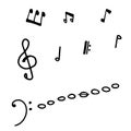 Beautiful hand-drawn black vector illustration of a group of music notes isolated on a white background for coloring book for Royalty Free Stock Photo