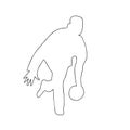 Beautiful hand-drawn black vector illustration of one man with a bowling ball isolated on a white background for Royalty Free Stock Photo