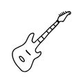 Beautiful hand-drawn black vector illustration of one toy electric guitar isolated on a white background for coloring book for Royalty Free Stock Photo