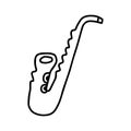 Beautiful hand-drawn black vector illustration of one toy Woodwind instrument saxophone isolated on a white background for Royalty Free Stock Photo