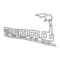 Beautiful hand-drawn black vector illustration of toy train with four wagons isolated on a white background for coloring book for