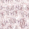 Beautiful hand-drawn bouquet of watercolor pink peonies. Peony seamless pattern.Floral background. Endless pattern of flowe