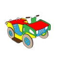 Beautiful hand-drawn colored vector illustration of toy wooden car isolated on a white background for children. Red Green blue Royalty Free Stock Photo