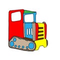 Beautiful hand-drawn colored vector illustration of toy wooden tractor isolated on a white background for children. Red Green blue Royalty Free Stock Photo