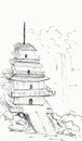 Hand drawn illustration of a pagoda