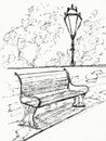 Hand drawn sketch of a bench