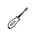 Beautiful hand drawn fashion screwdriver icon. Hand drawn black sketch. Sign / symbol / doodle. Isolated on white background. Flat Royalty Free Stock Photo