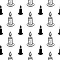 Beautiful hand drawn fashion seamless pattern candle icon. Hand drawn black sketch. Sign / symbol / doodle. Isolated on white Royalty Free Stock Photo