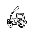 Beautiful hand drawn fashion tractor icon. Hand drawn black sketch. Sign / symbol / doodle. Isolated on white background. Flat Royalty Free Stock Photo