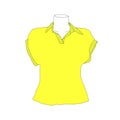 Beautiful hand-drawn fashion vector illustration of a lady's yellow shirt for girls and women on a dummy isolated on a Royalty Free Stock Photo