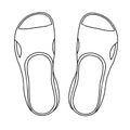 Beautiful hand-drawn fashion vector illustration of a pair of slippers isolated on a white background for coloring book