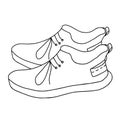 Beautiful hand-drawn fashion vector illustration of a pair of sport sneakers isolated on a white background for coloring