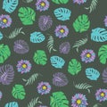 Beautiful hand drawn garden flowers tropical design background seamless pattern vector Royalty Free Stock Photo