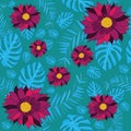 Beautiful hand drawn garden flowers tropical design background seamless pattern vector Royalty Free Stock Photo