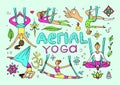 Beautiful hand drawn illustration aerial yoga.