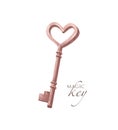 Beautiful hand drawn illustration with old vintage key heart shaped isolated. Royalty Free Stock Photo