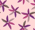 Beautiful Hand Drawn Lily Flowers, Seamless Pattern Designed on Lightpink Background.