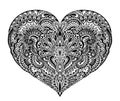 Beautiful hand drawn ornate heart in zentangle style